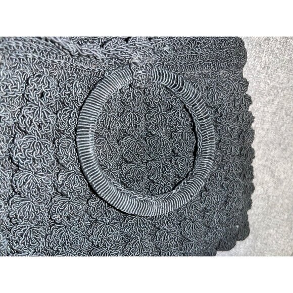 Vintage Black Crocheted Popcorn Stitch Handbag Small Purse Mid Century Used - Picture 12 of 16